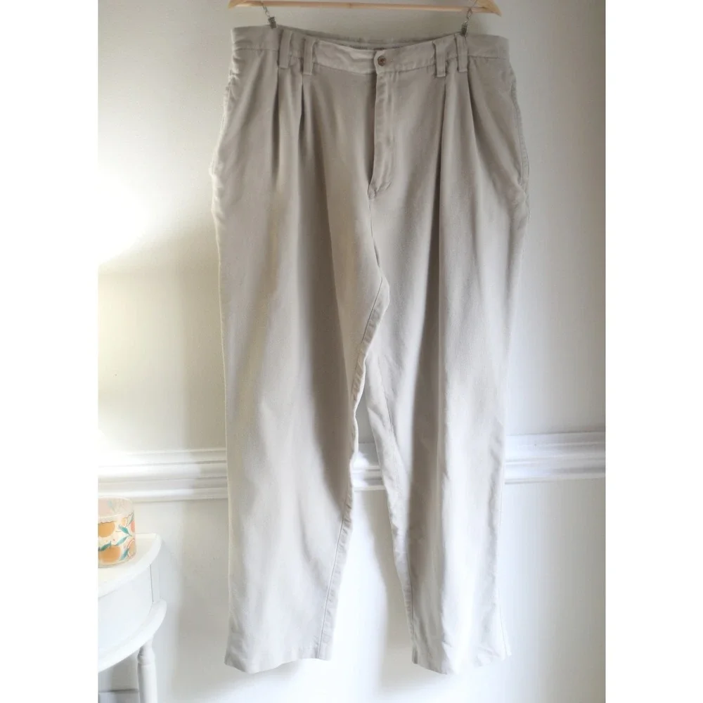 Tommy Bahama Relax Mens 38 Pleated 100% Silk Pants Khaki Beige Relaxed Trousers